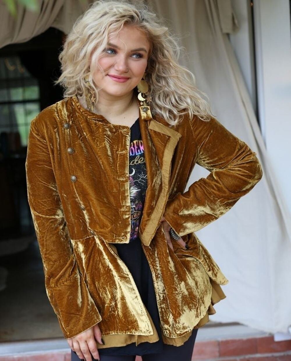 NWT❤️Free People Gold Velvet Jacket szM
